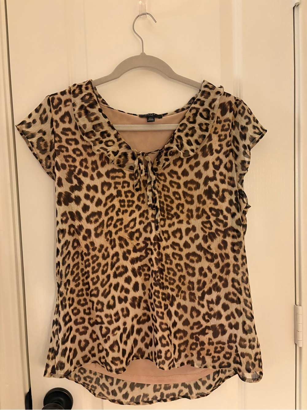 Women’s Leopard Print Tie-Neck Blouse - Brown